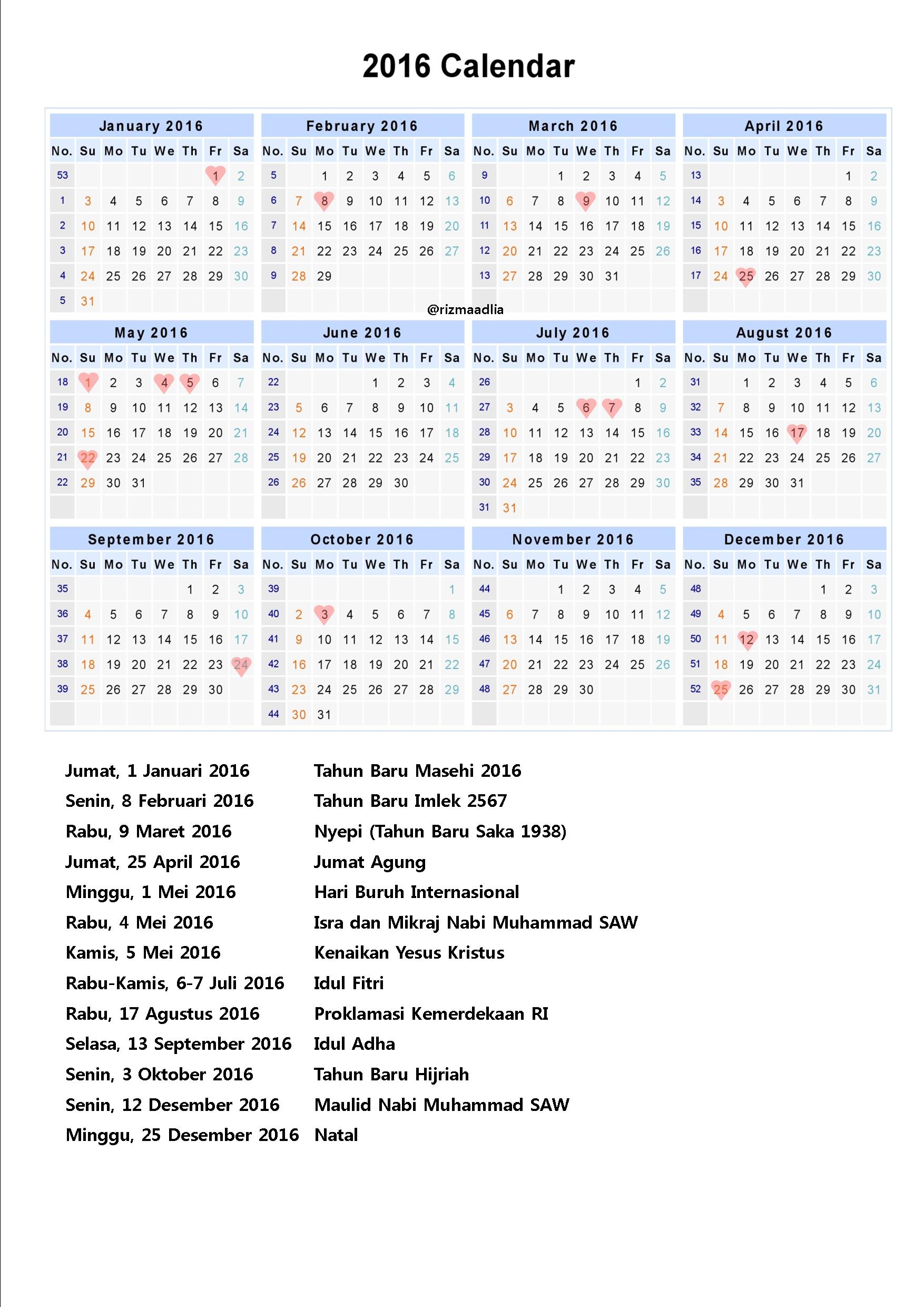 Kalender 2016 dan Libur Nasional Indonesia | Just being Me. Always.